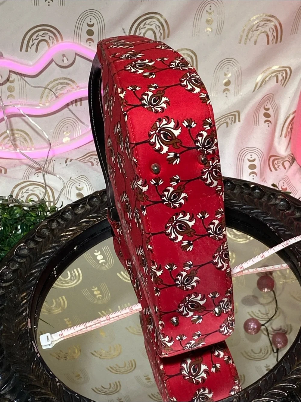 kate spade Red Floral-Print Shoulder Bag with Black Strap